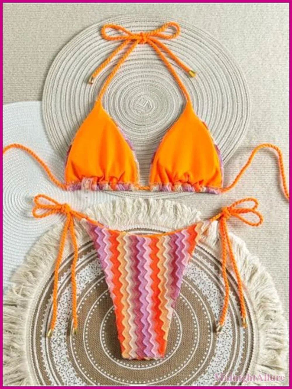 Crochet Halter Triangle Bikini Set Women Boho Knit Swim 2 Piece Thong